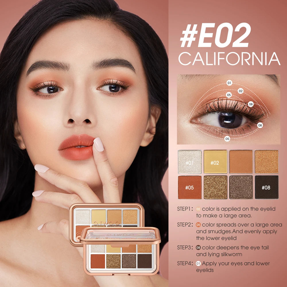 O.TWO.O 8-Color Shimmer, Matte Eyeshadow Palette