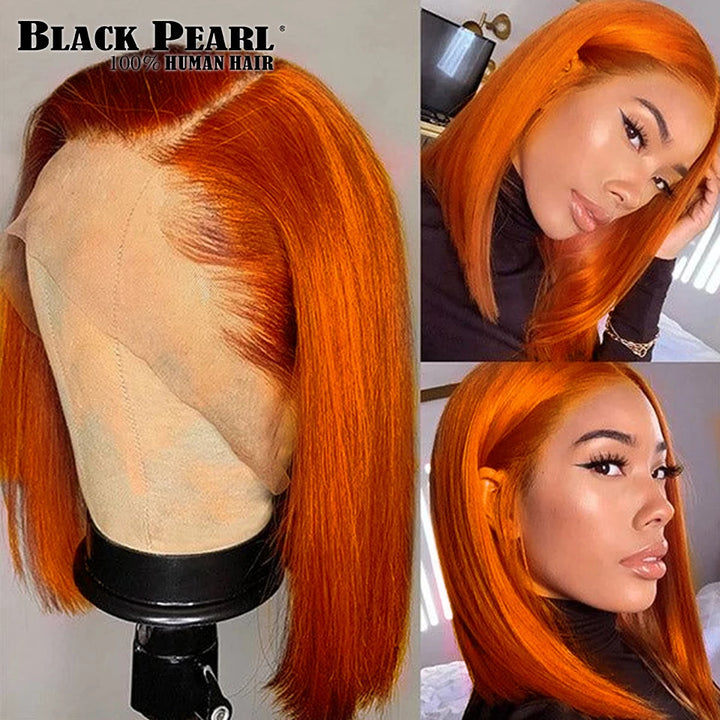 Orange Glueless Lace Front Brazilian Human Hair Bob Wigs