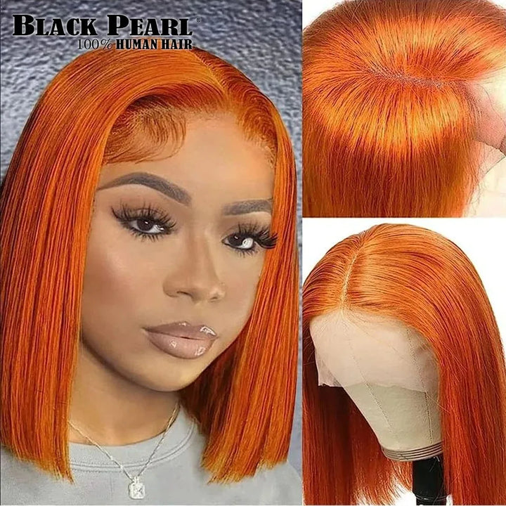 Orange Glueless Lace Front Brazilian Human Hair Bob Wigs
