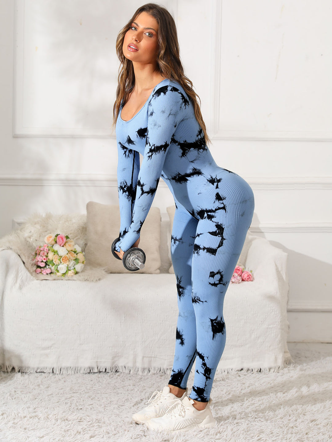 Scoop Neck Long Sleeve Active Jumpsuit